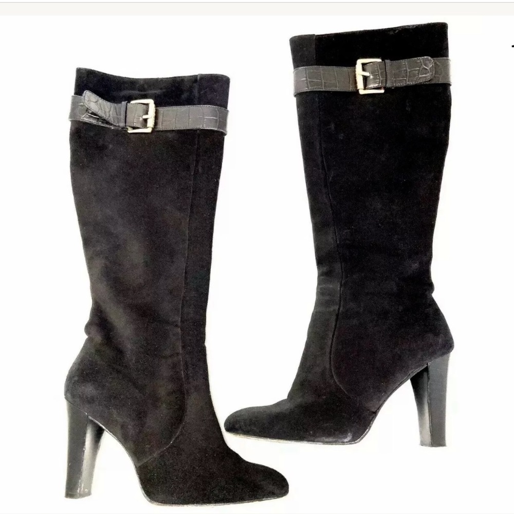 Michael Kors Black Suede Knee High Heeled Boots